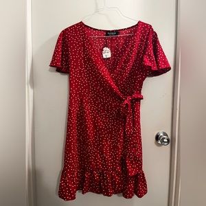 Size large wrap red polka dot dress